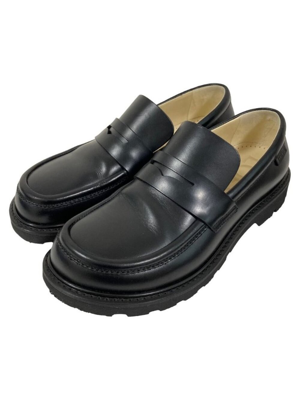 Loewe Blaze Leather Round Toe Coin Loafers Black 39